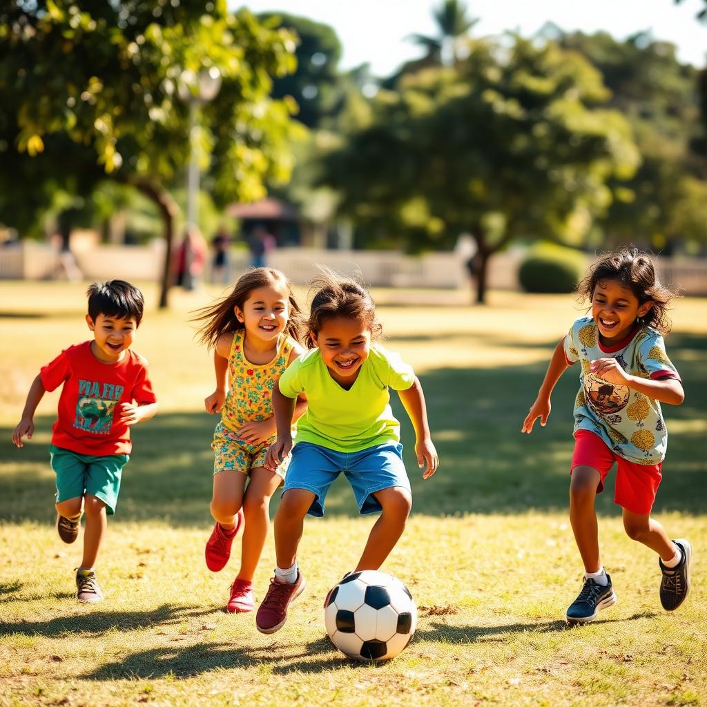 Niños felices jugando al aire libre